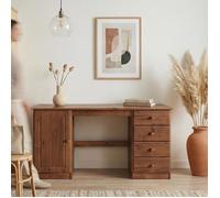 Bureau MANAGER L 145 cm en bois massif, coloris brun foncé, espace de rangement avec 4 tiroirs et 1 porte battante