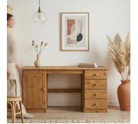 Bureau MANAGER L 145 cm en bois massif, coloris chêne, espace de rangement avec 4 tiroirs et 1 placard