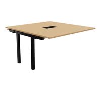 Bureau manager Suivant Burocolor avec trappe d'accès - L.140 x P.143 cm - Plateau Hêtre - Pieds Noirs