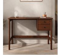 Bureau MARLO H 76 cm avec 2 Tiroirs en Bois Massif Coloris Châtaignier, Bureau Droit avec Rangement Intégré