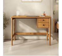 Bureau MARLO H 76 cm avec 2 Tiroirs en Bois Massif Coloris Chêne, Bureau Droit avec Rangement Intégré