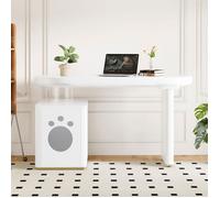 Bureau - Memkey - 117 x 50 x 76 cm - MDF blanc laqué - Pieds 5 cm, bords arrondis, niche intégrée