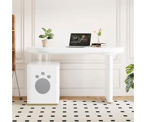 Bureau - Memkey - 117 x 50 x 76 cm - MDF blanc laqué - Pieds 5 cm, bords arrondis, niche intégrée