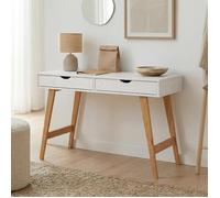 Bureau MILO en pin massif lasuré blanc avec 2 tiroirs de rangement