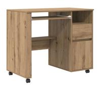 Bureau mobile avec rangement - vidaXL - Chêne artisanal - Bois d'ingénierie - 91x50x77 cm - Tiroir intégré - Étagère
