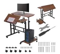 Bureau Mobile Réglable Maclean MC-124 avec roulettes, Plateau Inclinable 80x60cm, Hauteur Réglable 67-115cm, Capacité de Charge 50kg, Plateau Latéral Ergonomique, Maison, Bureau, Studio (Noir)