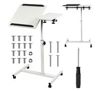 Maclean Table Mobile pour Ordinateur Portable - Hauteur réglable de 59 à 89 cm - Double Plateau inclinable jusqu'à 90 ° - Roulable avec Frein - Charge maximale : 30 kg - Bureau d'ordinateur