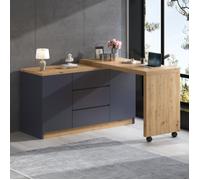Bureau mobile verrouillables, plateau pivotant 4 cm d'épaisseur, design multifonctionnel