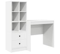 Bureau moderne en bois d'ingénierie - vidaXL - Blanc - 145.5x50x127 cm - 2 tiroirs - Étagères intégrées