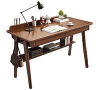 Bureau moderne en chêne massif style milieu du siècle - Bureau d'ordinateur pour bureau à domicile avec 2 tiroirs et une étagère de rangement, petite table d'étude pour chambre (noyer, 100 cm)