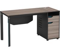 Bureau Moderne Finition Bois Marron Noir Avec Passage de Câbles et Espace de Rangement