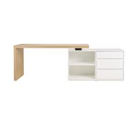 Bureau modulable design blanc brillant et bois clair frêne L160-235 cm NEW MAX