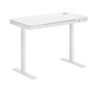Bureau motorisé assis-debout 118x60cm avec tiroir et chargeur sans fil, Plateau Blanc/Pied Blanc