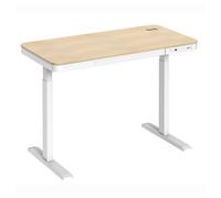 Bureau motorisé assis-debout 118x60cm avec tiroir et chargeur sans fil, Plateau Bois/Pied Blanc