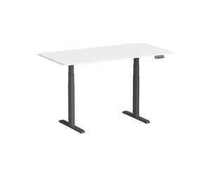 Bureau motorisé assis-debout 150x75cm, Plateau blanc à bords arrondis/Pied noir