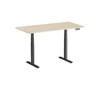 Bureau motorisé assis-debout 150x75cm, Plateau bois naturel à bords arrondis/Pied noir