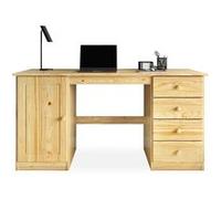 Bureau multi rangements MANAGER avec 4 tiroirs et 1 portes, en pin massif au vernis naturel Vernis naturel, Vernis naturel G