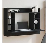 vidaXL Bureau mural suspendu 105x48x75 cm Bois d'ingénierie Noir avec rangement