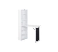 HOMCOM Bureau Informatique Pliable, Bureau avec Bibliothèque, Poste de Travail, Tableau Noir, 9 Compartiments Ouverts et Étagère Réglable, Table d'Ordinateur pour Chambre, 98x51x153cm, Blanc