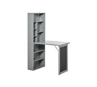 HOMCOM Bureau Informatique Pliable, Bureau avec Bibliothèque, Poste de Travail, Tableau Noir, 9 Compartiments Ouverts et Étagère Réglable, Table d'Ordinateur pour Chambre, 98x51x153cm, Gris