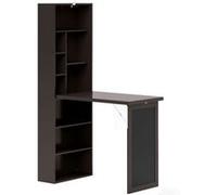 HOMCOM Bureau Informatique Pliable, Bureau avec bibliothèque, Poste de Travail, Tableau Noir, 9 Compartiments Ouverts et étagère réglable, Table d'ordinateur pour Chambre, 98x51x153cm, Marron