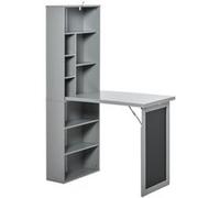 HOMCOM Bureau Informatique Pliable, Bureau avec Bibliothèque, Poste de Travail, Tableau Noir, 9 Compartiments Ouverts et Étagère Réglable, Table d'Ordinateur pour Chambre, 98x51x153cm, Gris