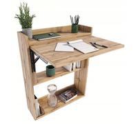 Bureau Mural Pliant WOTAN - Étagère Bibliothèque - 85x70x20 cm - Blanc