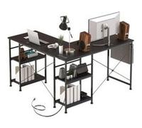 Bureau,OMOZUN,bureau d'angle en L,réversible,avec prise électrique,140 x 140 x 74 cm,noir noir