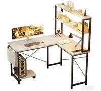 Bureau,OMOZUN,bureau de jeu en L,bureau d'angle pour ordinateur/bureau,avec éclairage LED et ports USB,avec étagères et espaces de rangement,blanc blanc