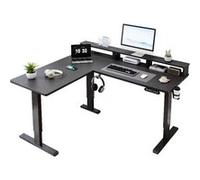 Bureau,OMOZUN,bureau électrique noir en L,hauteur réglable de 73 à 118 cm,équipé de prises électriques et de ports USB,fonctionnement silencieux et stable noir