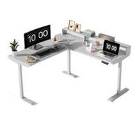 Bureau,OMOZUN,Bureau en L électrique à hauteur réglable,équipé de prises électriques et de ports USB,silencieux,stable et ergonomique,hauteur réglable de 73 à 118 cm,trois pieds,blanc blanc