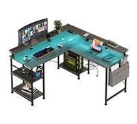 Bureau,OMOZUN,table d'angle en L gris foncé,utilisable des deux côtés,avec prise électrique et bande lumineuse LED gris