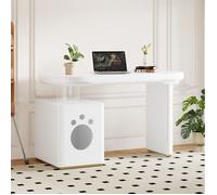 bureau ordinateur droit blanc laqué 117 x 50 x 76 cm avec rangement sous plateau, coins arrondis, MDF Grjofek