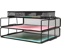 Bureau-organisateur en fil métallique avec 2 tiroirs de rangement empilables et un porte-mémos, dimensions : 34 x 24,5 x 18 cm