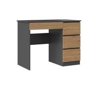 Bureau PC - Anthracite - Chêne Artisan - 4 tiroirs - 130x51x76 cm - Style Scandinave