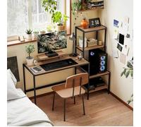 Bureau pc homcom 150x48 cm, support écran, unité centrale, 4 étagères, finition bois brun