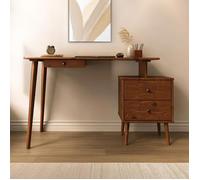IDIMEX Bureau Piero Modulable en Bois Massif Couleur Châtaignier, avec 3 Tiroirs, Installation Personnalisable à Droite ou à Gauche, Idéal pour Travail à Domicile, Meuble Compact et Pratique