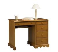 Bureau Pin Miel de Style Anglais 5 Tiroirs 1 Etagère L 100 H 74.7 P 58.3 cm