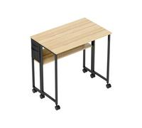Bureau pliable à roulettes dim. 80x50cm étagère pochette rangement acier noir effet chêne clair