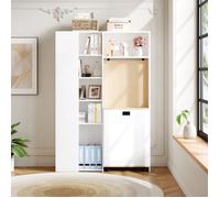 Bureau pliable avec étagère 104.5x30.5x160 cm avec étagères réglables prise EU et ports USB MDF blanc
