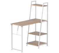 Bureau pliable - HOMCOM - bureau bibliothèque 2-en-1 4 étagères gain de place - métal bois - chêne blanc