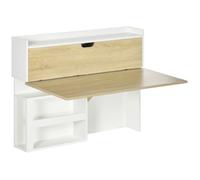 Bureau pliable mural - HOMCOM - avec étagères de rangement et placard - gain de place - 100 x 18 x 74 cm - effet bois naturel