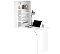 HomCom – Bureau pliable mural rabattable avec étagères – Gain de place – Blanc