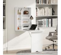 Bureau pliable mural, table murale pliante avec étagères pour salon, salle à manger, bureau, 93,8 x 60 x 147 cm, blanc
