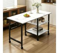 Bureau Pliant à Roulettes, Table de Loisirs Créatifs Pliante avec Rangement | Etagères de Rangement Offrant un Vaste Espace for Loisirs Créatifs, Couture, Travail Sur Ordinateur ou L'écriture