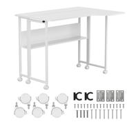 Maclean Bureau Mobile Pliable avec étagère et roulettes 100x73 cm (Blanc) | Design pliable avec étagère de rangement pratique six roues verrouillables plan de travail ergonomique charge maximale 50 kg