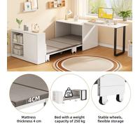 Bureau Pliant Multifonctionnel avec Lit Escamotable, 2 Niches et 1 Rangement à Étagère Réglable, Blanc - UVRION