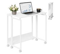 Bureau Pliant Relaxdays, 6 roulettes, Bureau d'ordinateur Peu encombrant, H x L x P : 75 x 80 x 50 cm, métal, Blanc