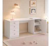 Bureau pour enfant 155 cm, 4 tiroirs et étagère, poignées en céramique | Plateau de table d'apprentissage/de travail sans couture de 155 cm, 4 tiroirs, étagère ouverte renforcée. MDF imperméable
