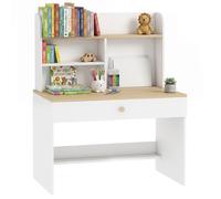 Bureau pour enfant - AIYAPLAY - plateau large, tiroir et étagères ouvertes - pour 3 à 8 ans - bois - 80 x 50 x 100 cm - blanc